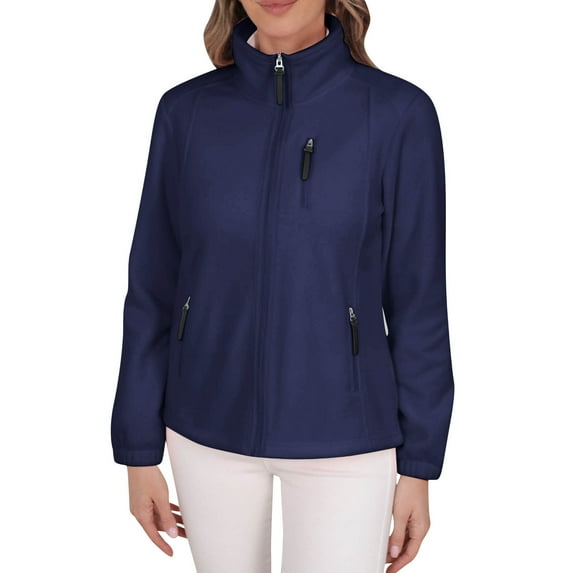 Yangnuo Womens Basic Sleek Jacket Ladies' Casual Colored All-purpose Full-zip Multi-pocket Long-sleeved Capless Fleece Jacket