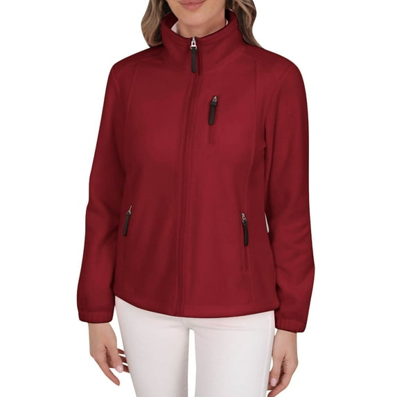 Yangnuo Womens Basic Sleek Jacket Ladies' Casual Colored All-purpose Full-zip Multi-pocket Long-sleeved Capless Fleece Jacket