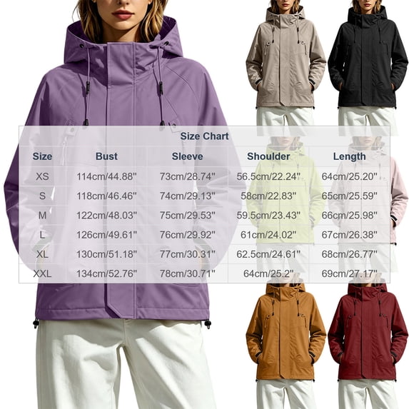 Yangnuo Womens Black Loose Hooded Windproof Jacket Water Resistant Outdoor Hiking Casual Outerwear