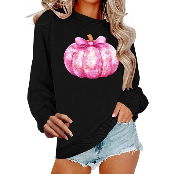 Yangnuo Womens Breast Cancer Sweatshirts Women's Long-sleeved Round Neck Pullover Casual Printed Loose Sweatshirt