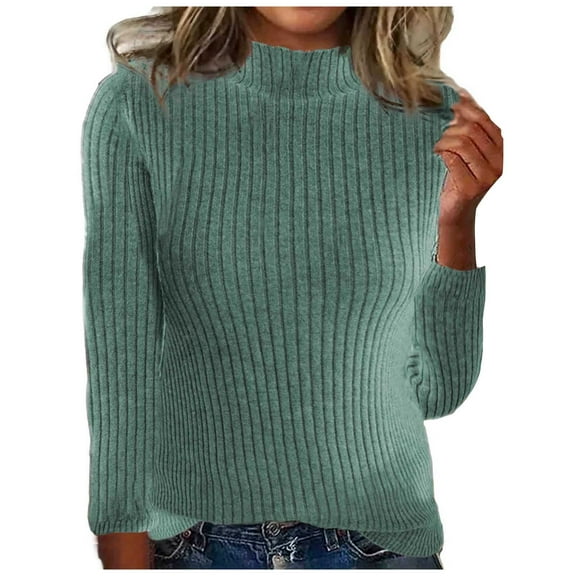 Yangnuo Womens Casual Solid Color Knitted Round Neck Comfy Sweaters Women's Solid Color Knitted Sweater Turtleneck Casual Fashionable Sweater