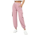 thumbnail image 1 of Yangnuo Womens Casual Trendy Comfy Cozy Cargo Pants Women'S Elastic Lace-Up Casual Solid Color High-Waisted Zipper Pocket Tapered Sweatpants, 1 of 5