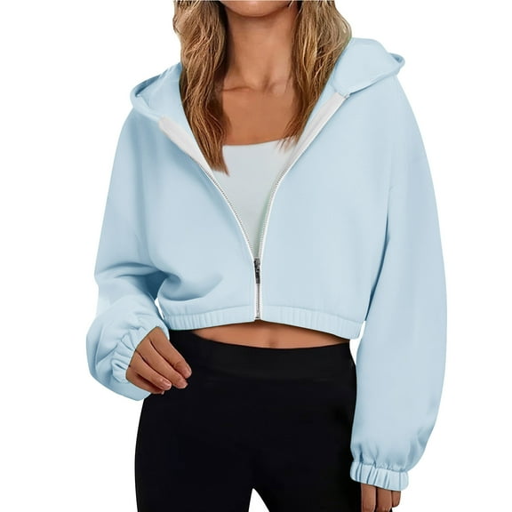 Yangnuo Womens Cropped Fashion Solid Color Sweatshirts Women's Fashion Loose Long Sleeve Pullover Hoodie Sweatshirt Fleece Jacket Coat