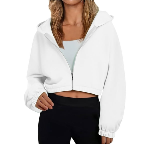 Yangnuo Womens Cropped Fashion Solid Color Sweatshirts Women's Fashion Loose Long Sleeve Pullover Hoodie Sweatshirt Fleece Jacket Coat