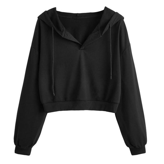 Yangnuo Womens Cropped Sweatshirts Fashion Women's V-Neck Long Sleeve Casual Blouse Hoodless Sweatshirts