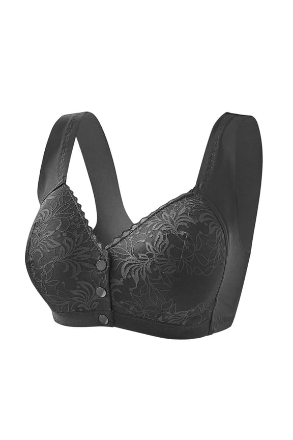 Womens Everyday Lace Trim Front-Closure Underwear Bras Women's Ladies Plus Size Seamless Ice Silk Without Rims Gathered Breathable Adjustable Underwear Bra