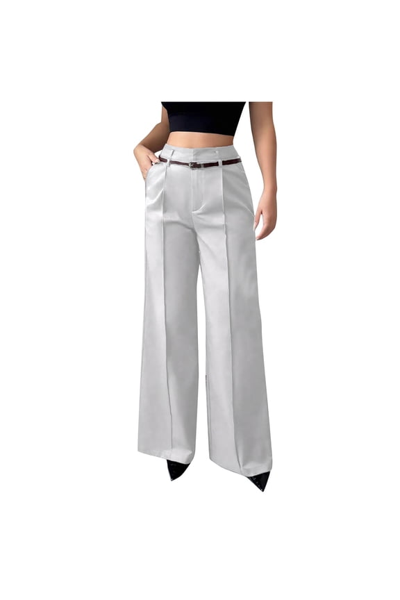 Womens Fashion Casual Loose Wide-Leg Pants Women's Straight-Leg High-Waist Wide-Leg Zipper Two-Pocket Casual Pants