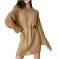 thumbnail image 1 of Yangnuo Womens Fashion Casual Solid Color Sweaters Dresses Women's Long Sleeved Round Neck Knitted Sweater Pullover Sweater, 1 of 5