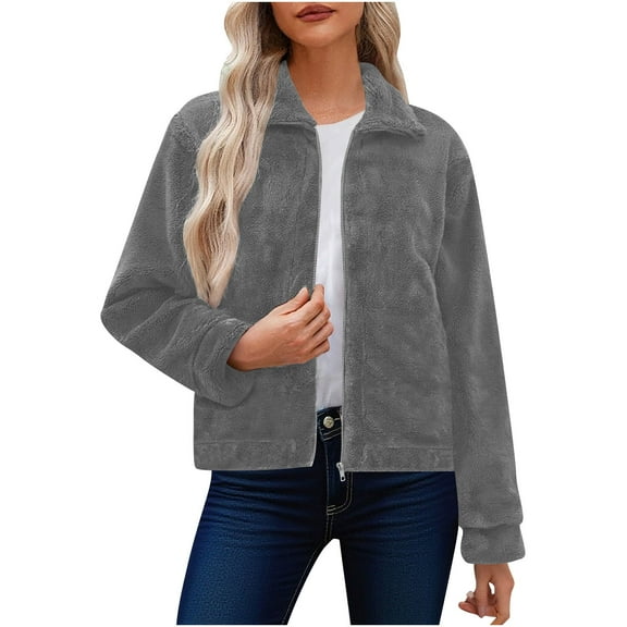 Yangnuo Womens Fashion Casual Warm Lapel Fleeced Jackets 2025 Womens Fleece Jackets Cropped Zipper Turn Down Collar Coats Fall Casual Trendy Outerwear