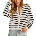 thumbnail image 1 of Yangnuo Womens Fashion Clearance Comfy Jackets 2025 Women's Knitted Button Up Cardigan Striped Long Sleeved Round Neck Sweater, 1 of 5