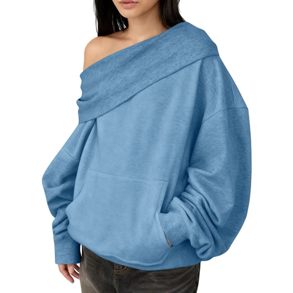 Yangnuo Womens Fashion Loose One Shoulder Hooded Sweatshirts Hoodies Womens Casual Solid Color Long Sleeve Loose Hooded And Off Shoulder Hoodies Sweatshirt Blouse Pullover Tops