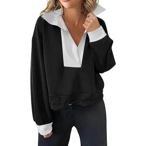 Yangnuo Womens Fashion Loose Sweatshirts Women's Loose Color-blocked Long-sleeved Turtleneck Pullover Sweater Top