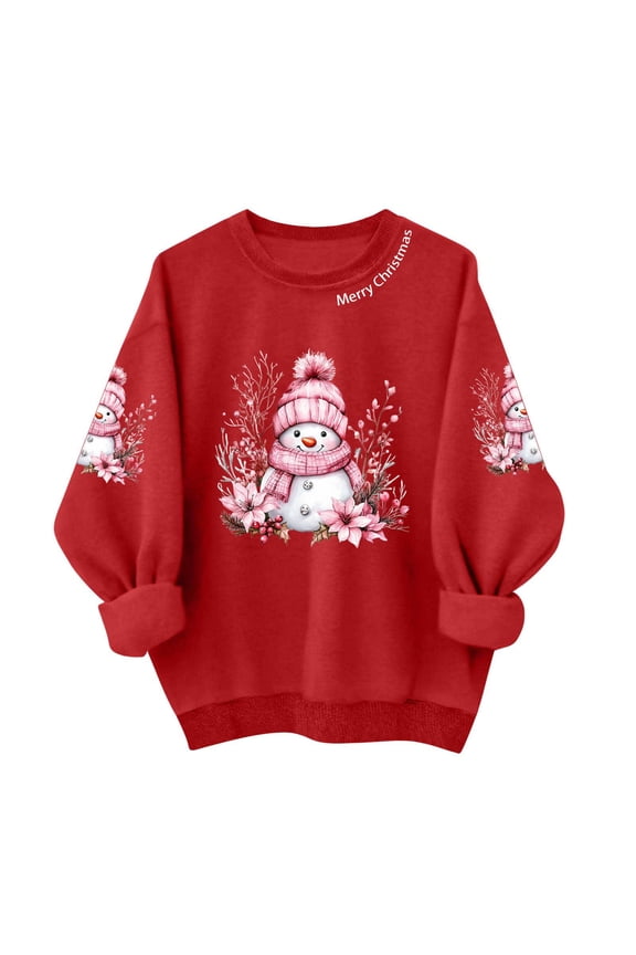 Womens Fashion Printed Comfy Sweatshirts 2025 Christmas Women's Round Neck Fashionable Printed Sweatshirt Long Sleeved Top Sweatshirt