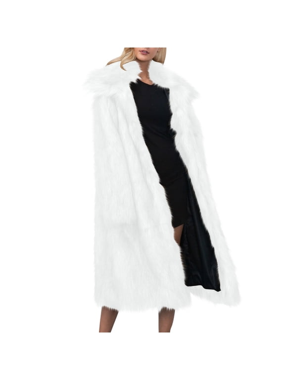 Womens Fashion Trendy Warm Faux Furry Lapel Cardigan Coat Jackets 2025 Womens Ladies Warm Faux Furry Long Coat Jacket Winter Solid V-Neck Outerwear
