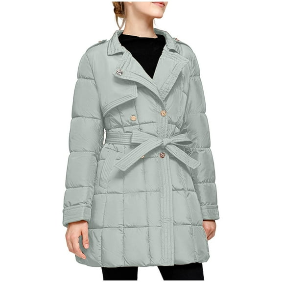 Yangnuo Womens Fashion Warm Lapel Coat Puffer Jackets 2025 Fall Winter Women's Standing Collar Solid Color Long Sleeved Belt Fashionable Jacket