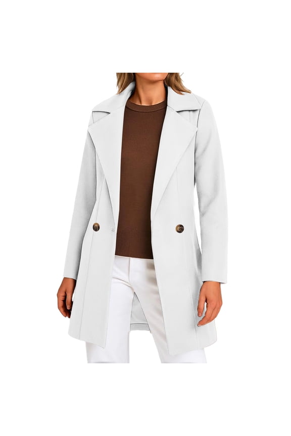 Womens Fashion Warm Lapel Long-Length Coat Jackets 2025 Women's Solid Casual Thicken Wool Stand Collar Inner Lining Pocket Breasted Pea Mao Coat