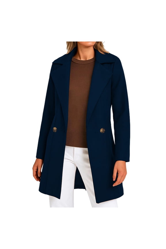 Womens Fashion Warm Lapel Long-Length Coat Jackets 2025 Women's Solid Casual Thicken Wool Stand Collar Inner Lining Pocket Breasted Pea Mao Coat