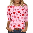 thumbnail image 1 of Yangnuo Womens Fashions Daily Valentine's Day Printed Blouses Tops Women's Casual Print Round Neck Three-Quarter Sleeve T-Shirt Loose Top For, 1 of 5