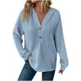 thumbnail image 1 of Yangnuo Womens Lightweight Cozy Hoodies Women'S Solid Casual Hooded Button Long Sleeve Drawstring Sweatshirt Top, 1 of 5