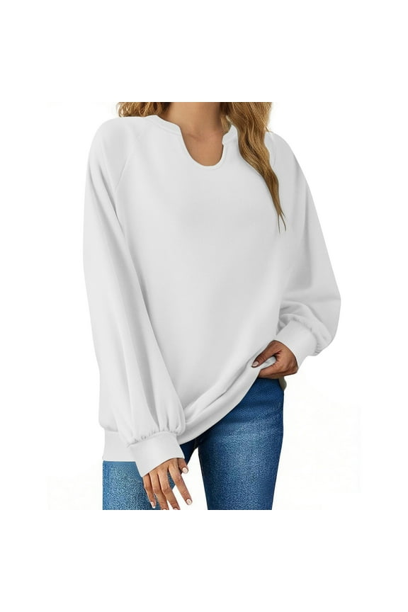 Womens Loose Casual V-Neck Sweatshirts Women's Solid Color Loose Long-Sleeved V-neck Sweatshirt Long-Sleeved