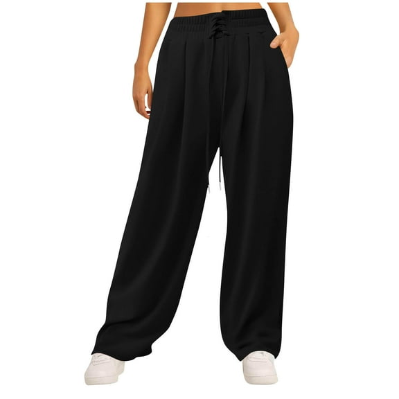 Yangnuo Womens Loose Travel Pants Comfy Sports Pants for Women Women's Solid Color High Waist With Pocket Elastic Waist Thin Casual Pants
