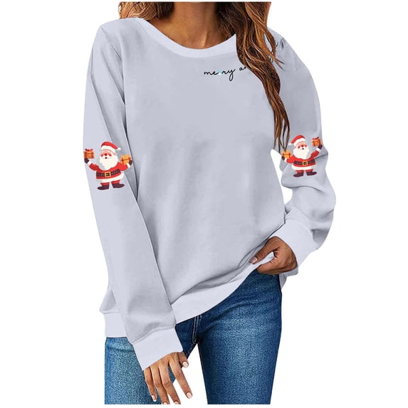 Yangnuo Womens Printed Chirstmas Cute Sweatshirts Trendy Christmas Women's Fashion Long Sleeve Round Neck T-Shirt Printing Loose Blouse Hoodless Sweatshirts Top