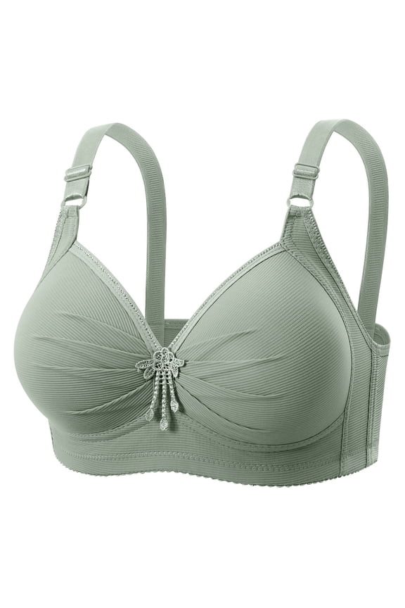 Womens Sexy Ruffled Decorative-Button Breathable Comfy Bras Woman's Flower Printing Front Buckle Thin Breathable And Comfortable Underwear Daily Bra Without Rims.