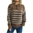 thumbnail image 1 of Yangnuo Womens Striped Loose Sweaters Women's Long-sleeved Round Neck Striped Contrast Color Pullover Loose Knitted Sweater, 1 of 5