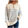 thumbnail image 1 of Yangnuo Womens Striped Loose Sweaters Women's Long-sleeved Round Neck Striped Contrast Color Pullover Loose Knitted Sweater, 1 of 5