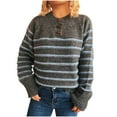 thumbnail image 1 of Yangnuo Womens Striped Loose Sweaters Women's Long-sleeved Round Neck Striped Contrast Color Pullover Loose Knitted Sweater, 1 of 5
