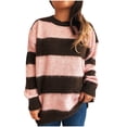 thumbnail image 1 of Yangnuo Womens Striped Loose Sweaters Women's Long-sleeved Round-neck Striped Colorblock Pullover Loose Knitted Sweater, 1 of 4