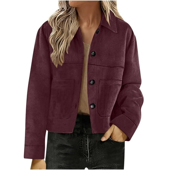 Yangnuo Womens Trendy Casual Buttoned Comfy Jackets Women's Solid Color Fashion Jacket Leather Coat Deerskin Velvet Temperament Neck Short Coat