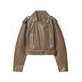 thumbnail image 1 of Yangnuo Womens Trendy Casual Clearance Leather Jackets 2025 Women's Fashion Zipper Pocket Belt Washed Leather Short Jacket Coat, 1 of 5