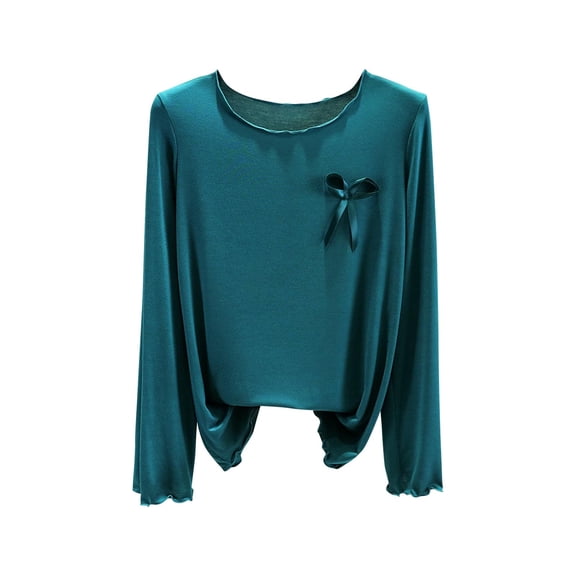 Yangnuo Womens Trendy Casual Comfy Loose Blouses Ladies' Color Long-sleeved Round-neck Undershirt Top