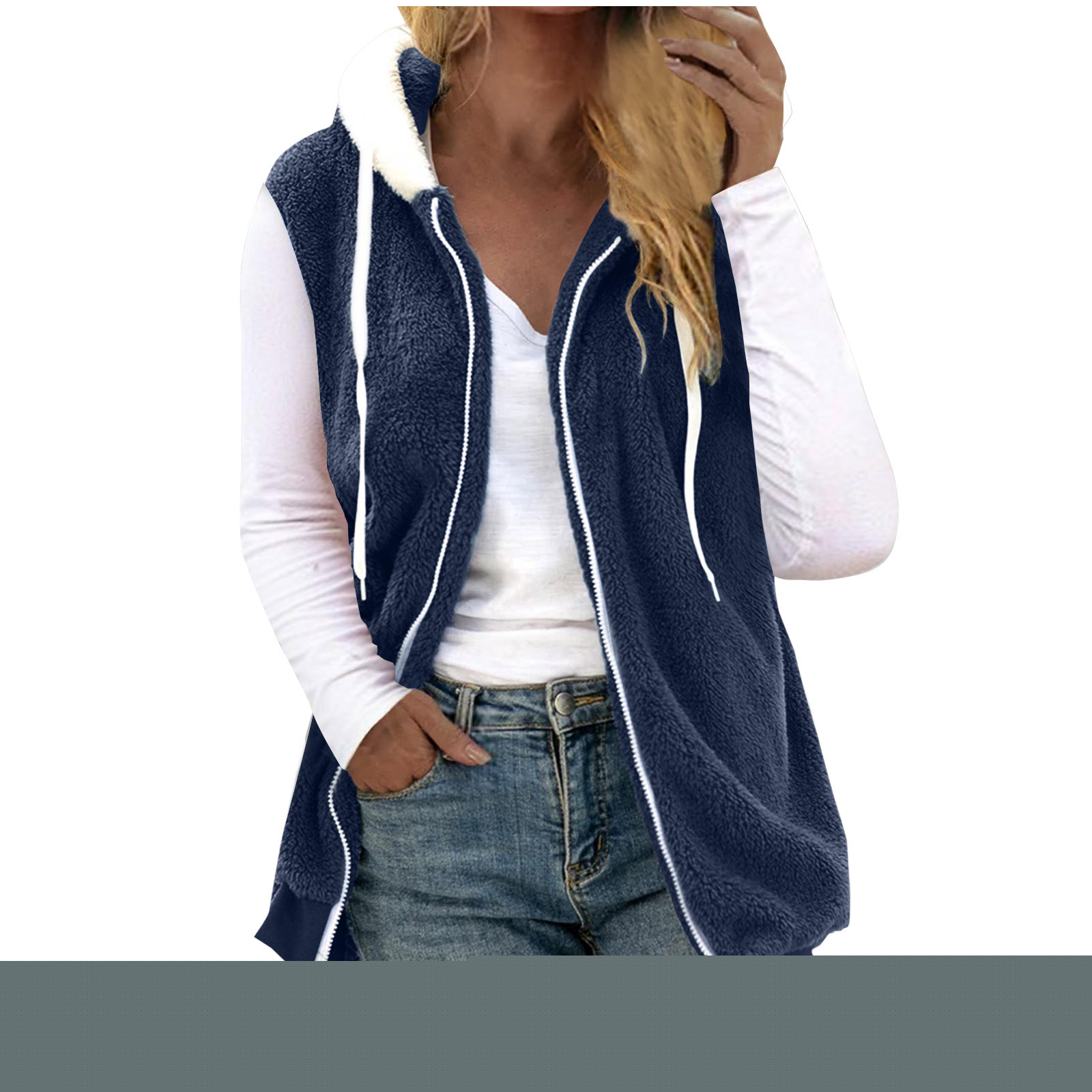 thumbnail image 1 of Yangnuo Womens Trendy Casual Sleeveless Hooded Fleece Jackets Vest 2025 Winter Womens Fall Winter Sleeveless Coat Zip Up Warm Jackets Outerwear With Pockets, 1 of 4