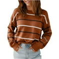 thumbnail image 1 of Yangnuo Womens Trendy Casual Striped Cozy Sweaters 2025 Women's Long Sleeved Round Neck Knitted Sweater Pullover Sweater, 1 of 5