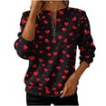 thumbnail image 1 of Yangnuo Womens Trendy Casual Valentine's Day Printed Half-Zip Blouses Tops Women's Loose Round-neck Sweatshirt, 1 of 5