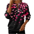 thumbnail image 1 of Yangnuo Womens Trendy Casual Valentine's Day Printed Half-Zip Blouses Tops Women's Loose Round-neck Sweatshirt, 1 of 5