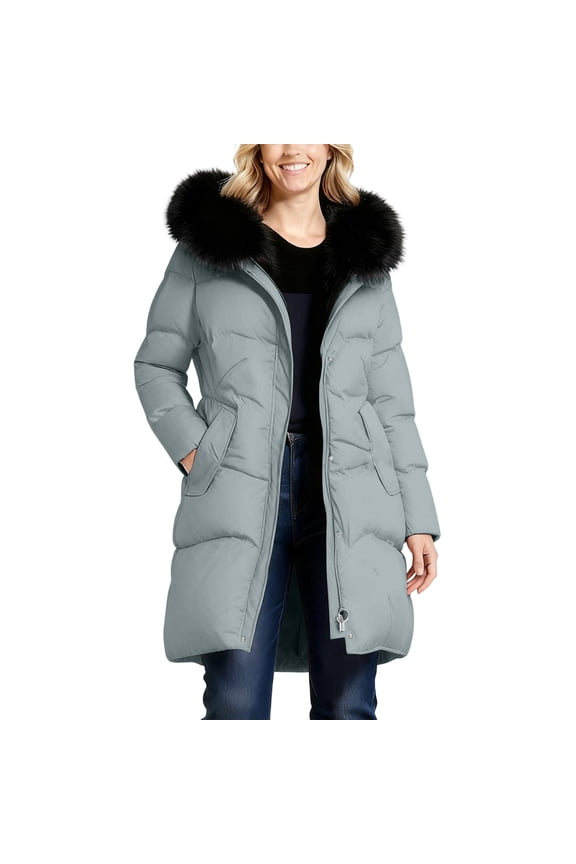 Womens Trendy Casual Warm Faux Furry Hooded Puffer Jackets 2025 Fall Winter Women's Solid Color Long-sleeved Hooded Fashion Padded Jacket