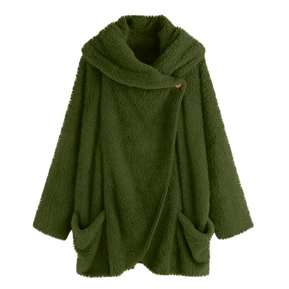 Yangnuo Womens Trendy Casual Warm Fleece Buttoned Jackets 2025 Fall Winter Women's Fashion Leisure Solid Color Loose Lapel Long Sleeve Button Pocket Cardigan Coat Sweatshirt