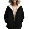 thumbnail image 1 of Yangnuo Womens Trendy Casual Warm Fleece Hooded Jackets Women's Solid Color Composite Velvet Lining Fleece Warm Button Chest Pocket Long Sleeved Hooded Jacket With Pocket, 1 of 4