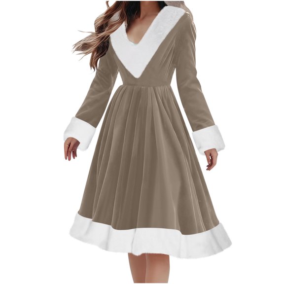Yangnuo Womens Trendy Christmas Dresses with Hood Women Solid Long Sleeve Christmas Furry Hooded Draw Back Dresses