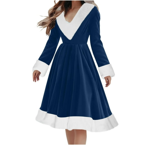 Yangnuo Womens Trendy Christmas Dresses with Hood Women Solid Long Sleeve Christmas Furry Hooded Draw Back Dresses