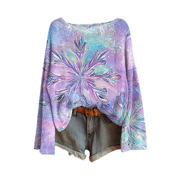 Yangnuo Womens Trendy Christmas Printed Blouse Tee TShirts 2025 Ladies' Winter Christmas Printed Long Sleeved Round Neck Pullover Top