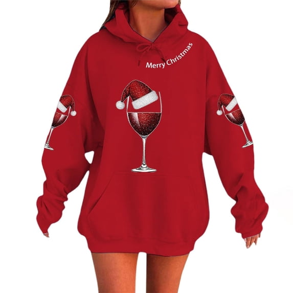 Yangnuo Womens Trendy Christmas Printed Loose Comfy Hoodies 2026 Christmas Women's Round Neck Fashionable Printed Sweatshirt Long Sleeved Top Sweatshirt