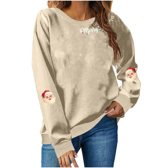 Yangnuo Womens Trendy Christmas Sweatshirts 2025 Ladies' Christmas Printed Fashionable Loose Casual Long Sleeved Top Regular Sleeve Hoodless Sweatshirt