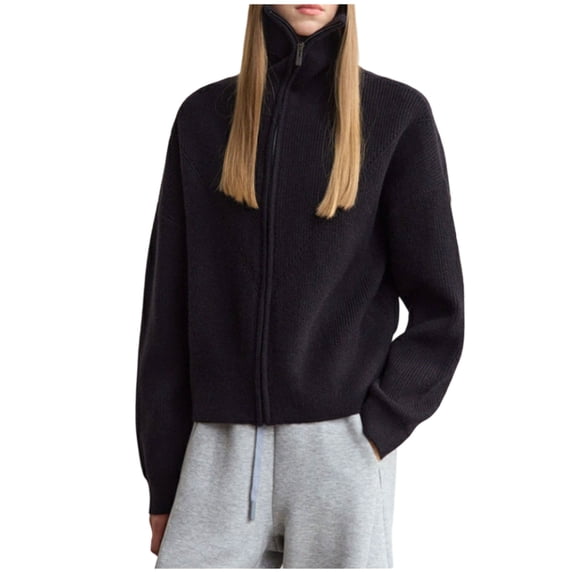 Yangnuo Womens Trendy Clearance Zip Up Sweater Jackets 2025 Fall Winter Women's Casual Solid Color Loose Cardigan Long Sleeved Sweater Jacket