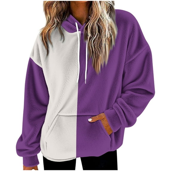 Yangnuo Womens Trendy Color Blocked Loose Hoodies 2025 Women's Fashionable Loose Casual Long Sleeved Sweatshirt Hooded Pocket Hoodie Solid Color Top