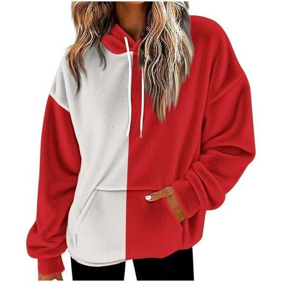 Yangnuo Womens Trendy Color Blocked Loose Hoodies 2025 Women's Fashionable Loose Casual Long Sleeved Sweatshirt Hooded Pocket Hoodie Solid Color Top