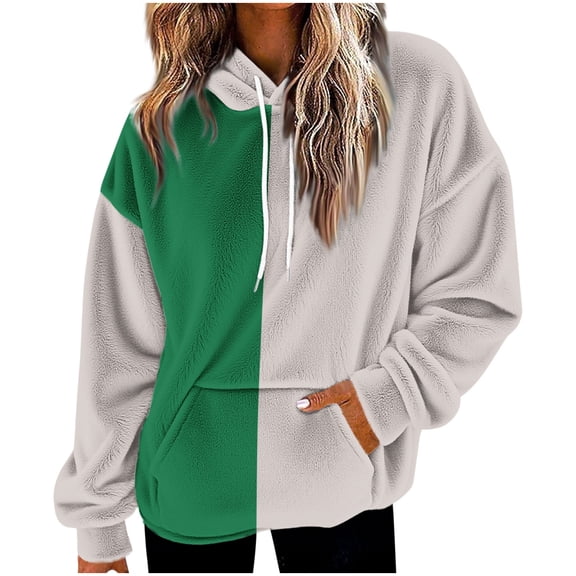 Yangnuo Womens Trendy Color Blocked Loose Hoodies 2025 Women's Fashionable Loose Casual Long Sleeved Sweatshirt Hooded Pocket Hoodie Solid Color Top